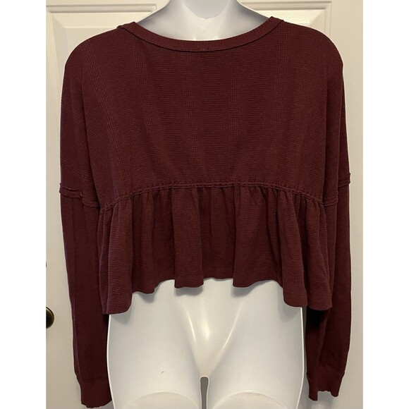 Free People Long Sleeve‎ Sz XL Thermal Pullover Cropped Top Shirt Boho women’s - Picture 3 of 5
